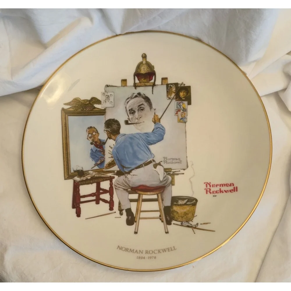 Norman Rockwell Triple Self Portrait Collector Plate Gorham Fine China 1978 USA